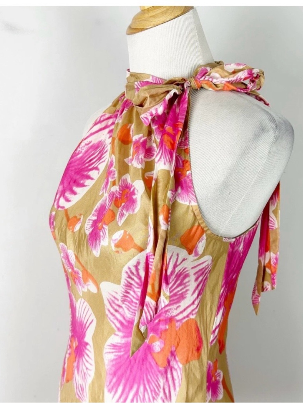 Cache Pink Floral Halter Tunic with Tan Accents - Picture 4 of 11